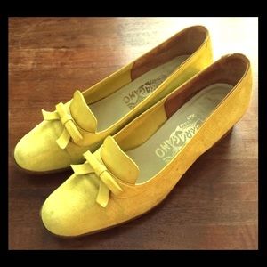 Vintage Salvatore Ferragamo Yellow Suede Heels